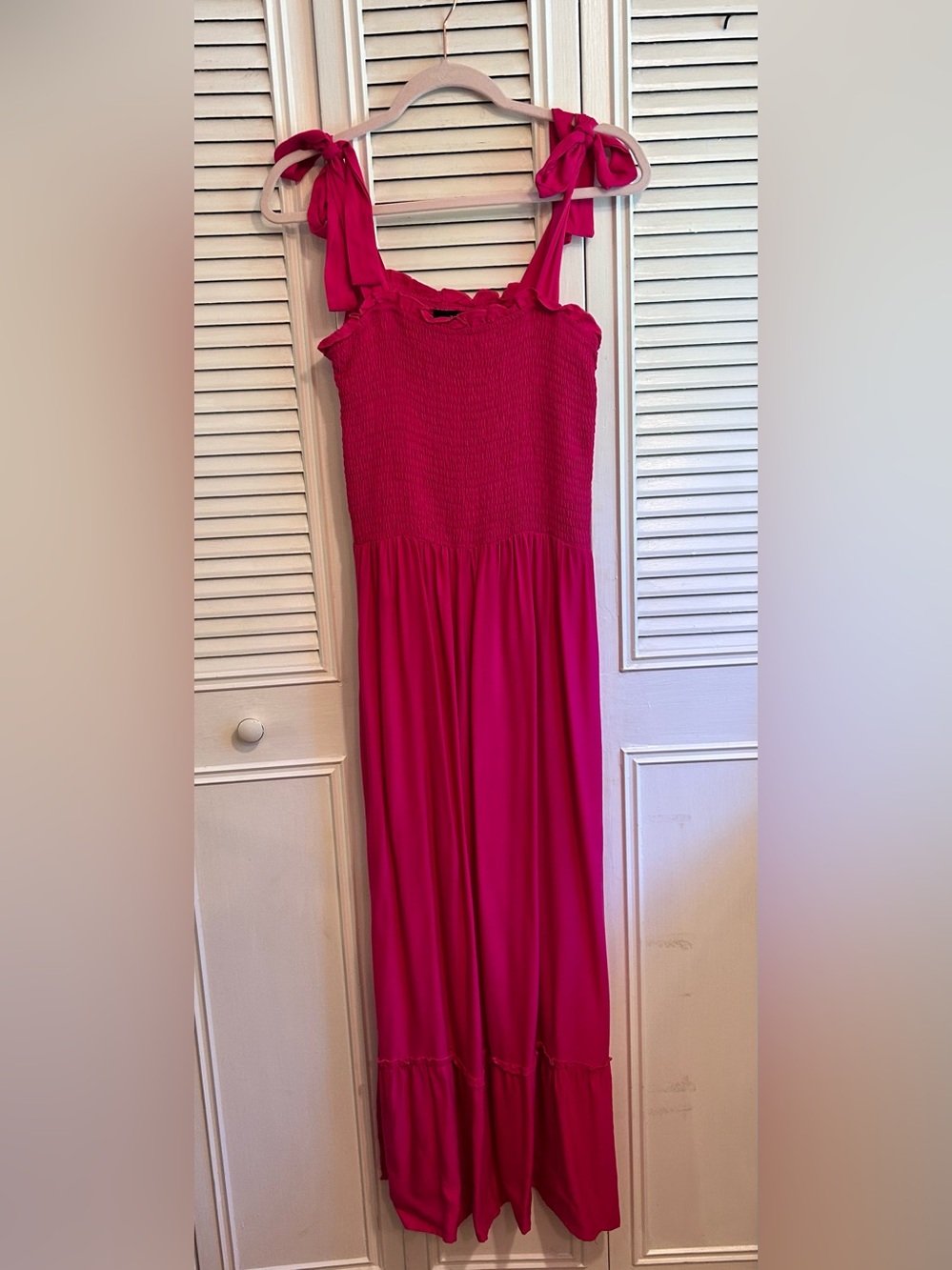 Red Midi Tie-Shoulder Smocked Maxi Dress